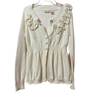 DKNY embellished ruffled collar 3 button peplum cardigan cottagecore women's med